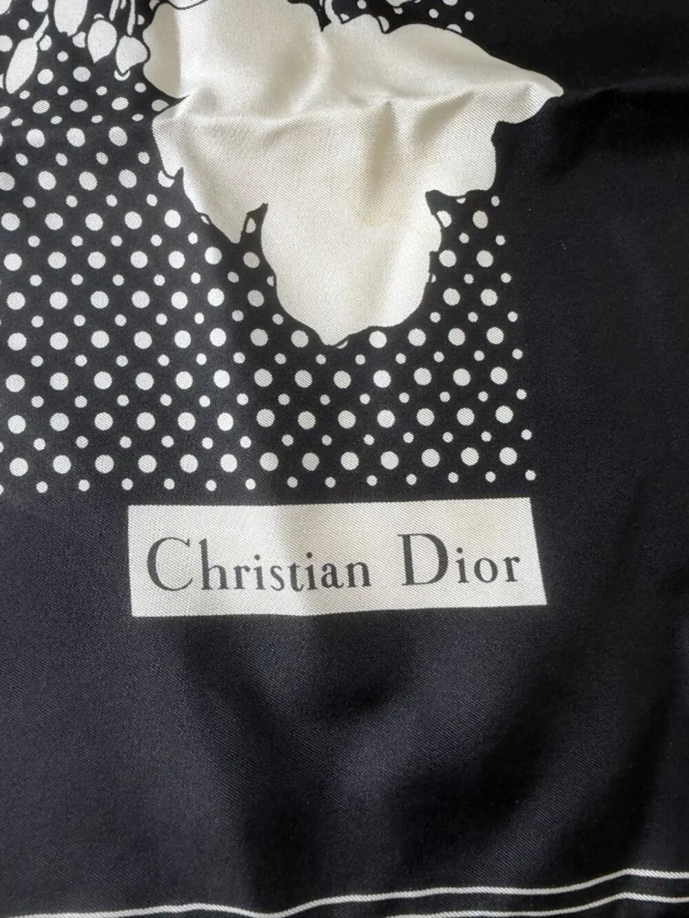 Christian Dior 100% Silk Black Ivory Floral Square Scarf